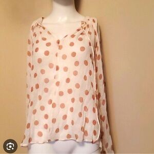 Zara Cream and Pink Polka Dot Blouse